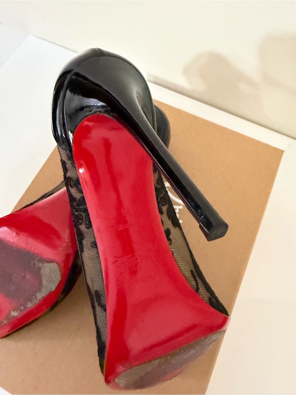 Christian Louboutin Black Lace & Patent Pointed-Toe Stilettos - Picture 6 of 8